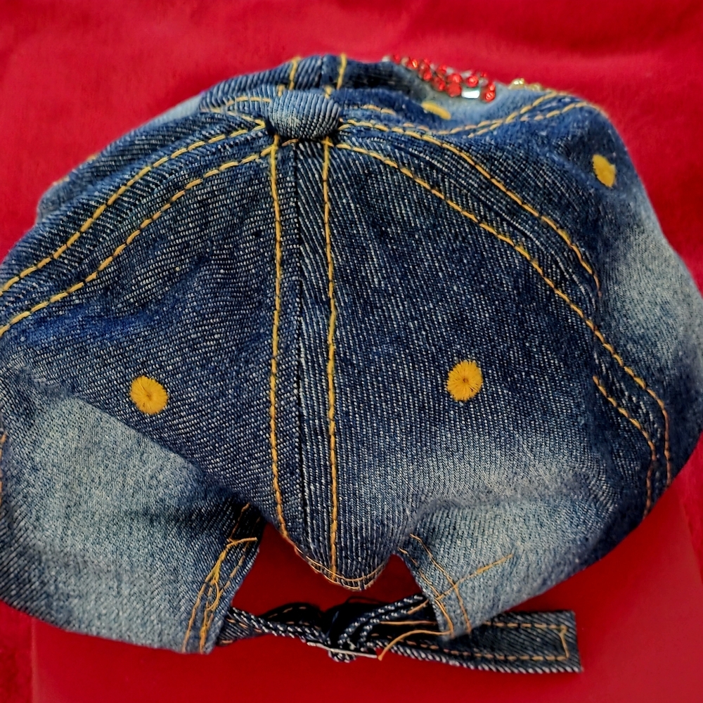 📣 Denim Texas🌟 Blinged Out Ball Cap 🧢 Colors Red ❤️White 🤍Blue 💙Adjustable - Picture 3 of 4